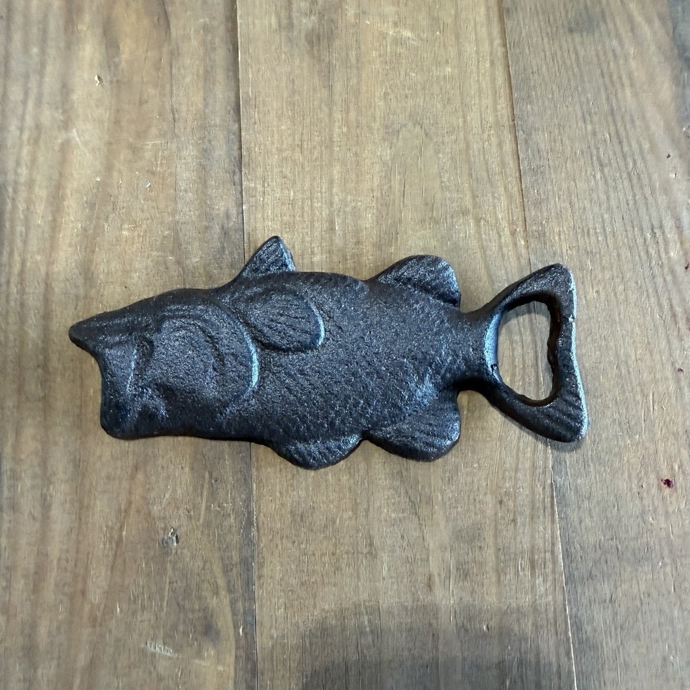 Metal Bass Fish Bottle Opener Handheld Rustic Cabin Barware Bass 6"
